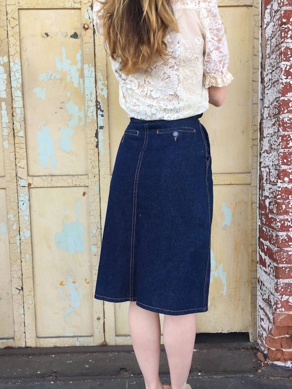 1980s denim skirt dark blue jean pencil skirt