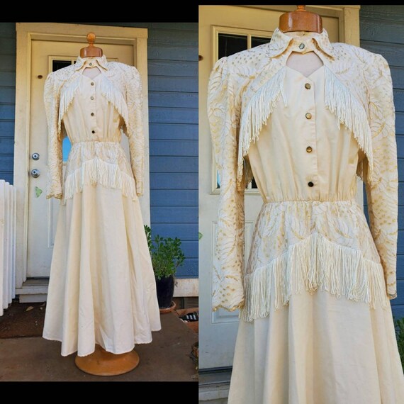 1980s cream and gold western dress • medium
