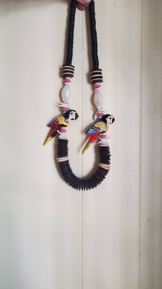 1980s wooden handmade parrot necklace - image 2