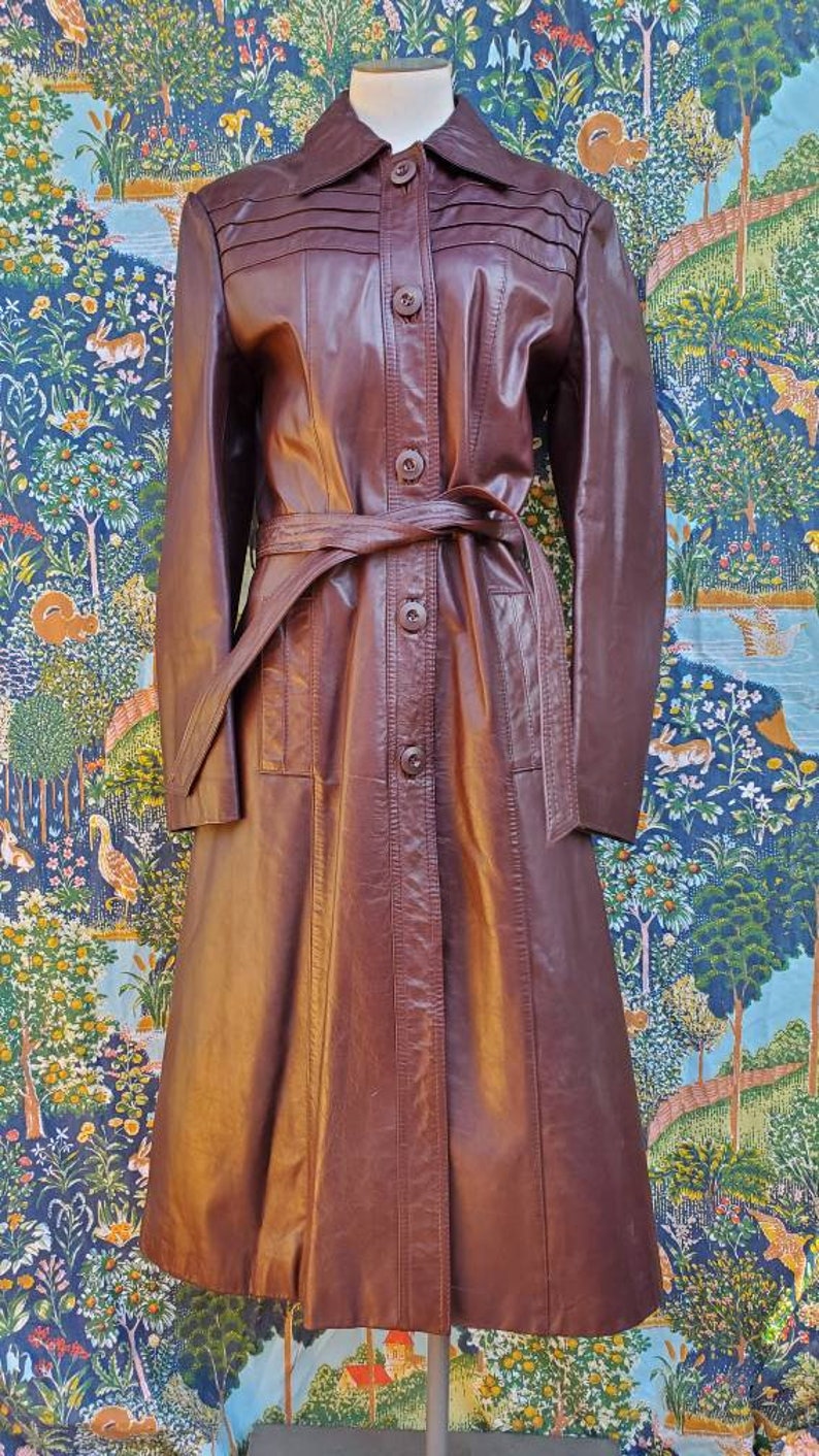 1970s Dark Brown Leather Trench Coat Small | Etsy