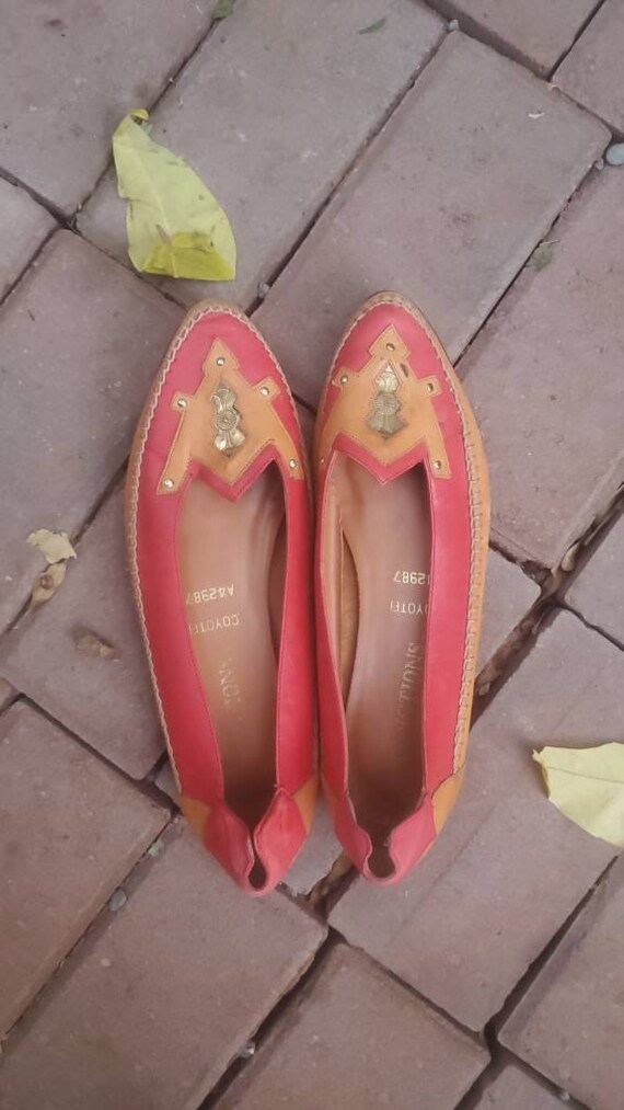 1980s red leather flats • size 8 to 8.5