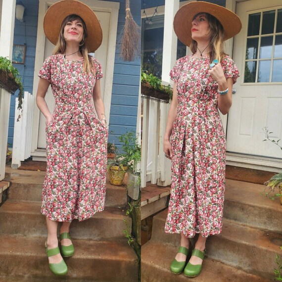 1980s does 1940s rose garden dress • s/m