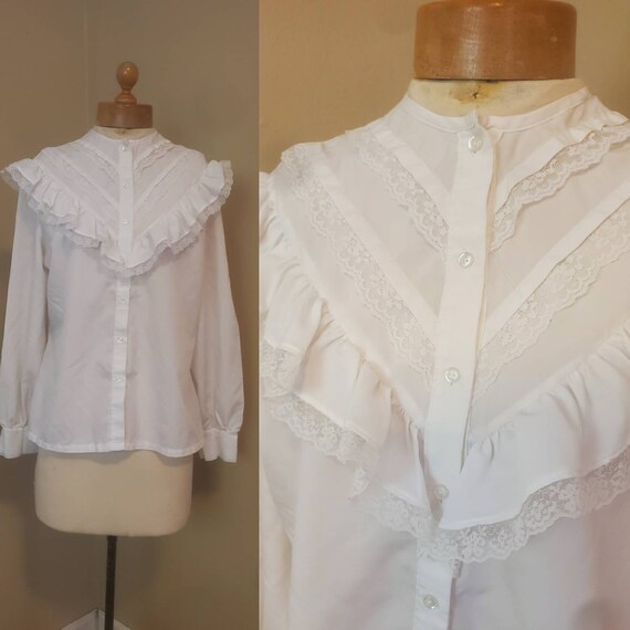 1970s white prairie blouse • medium