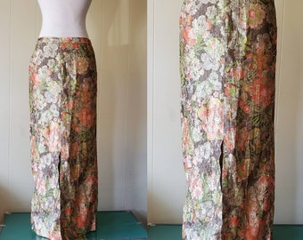 1960s long small skirt floral boho vintage long skirts golden floral shiny skirts