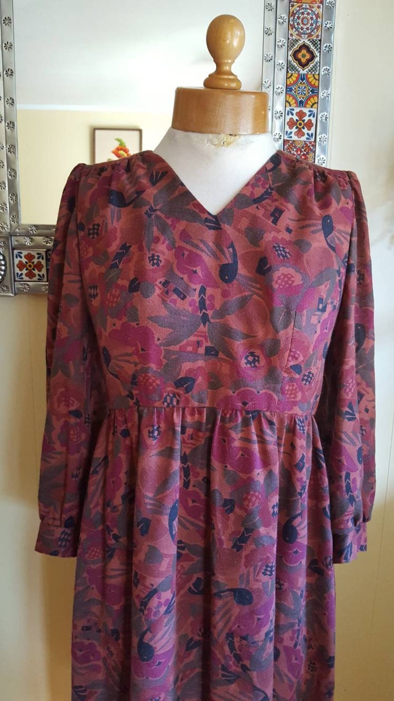 1960s autumn bird dress \u2022 petite small