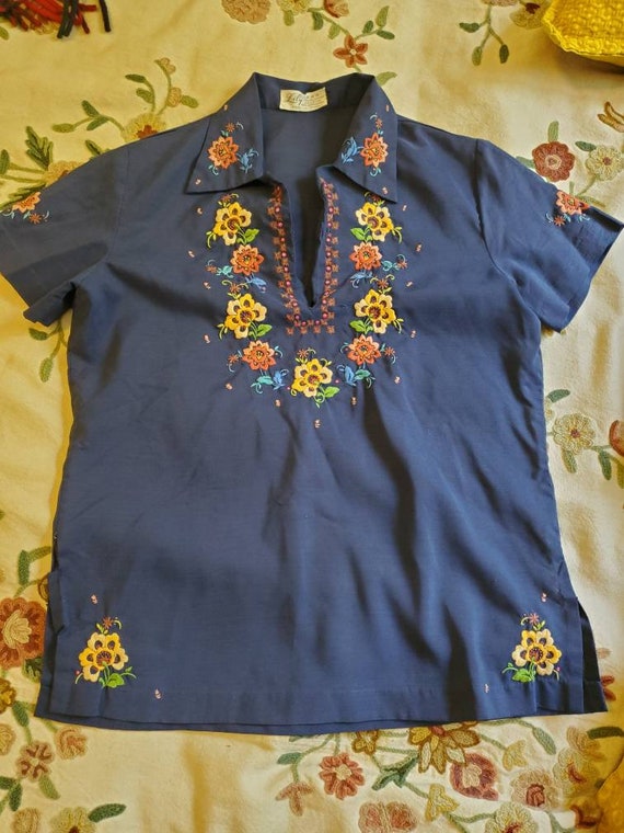 1970s embroidered top • small - image 2