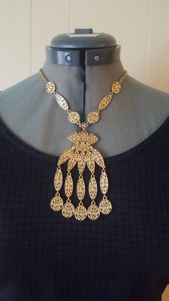 Golden vintage large statement  necklace circa 197