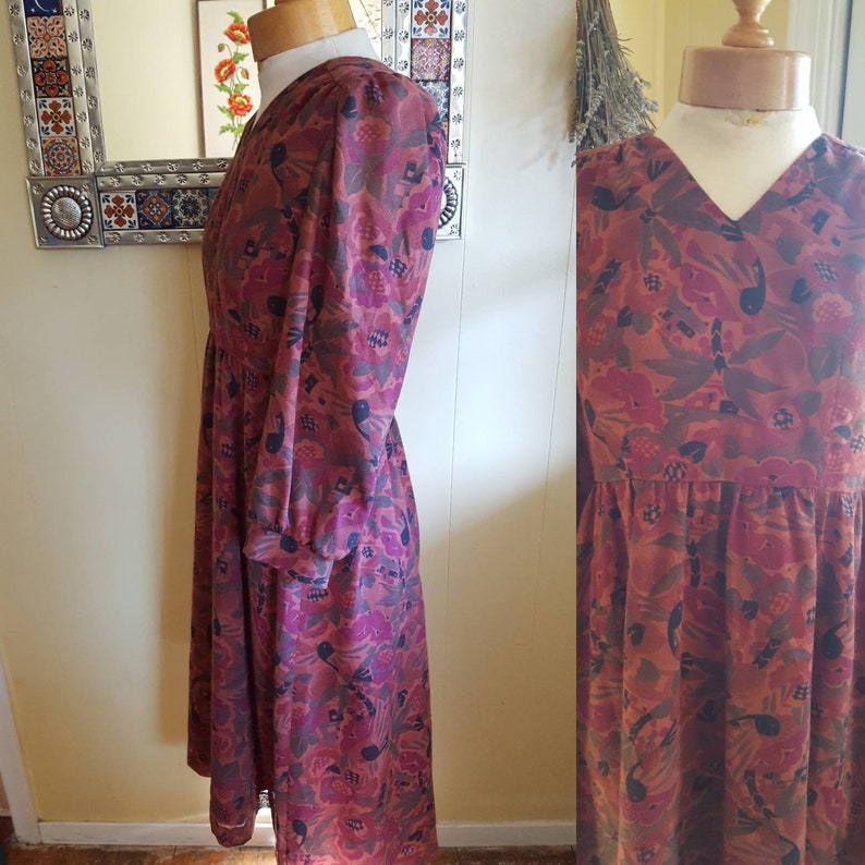 1960s autumn bird dress \u2022 petite small