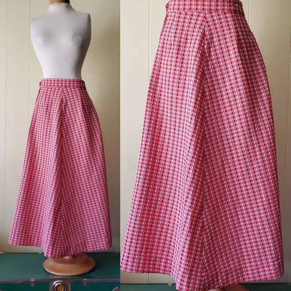 1970s high-waisted skirt • Size small red vintage… - image 1