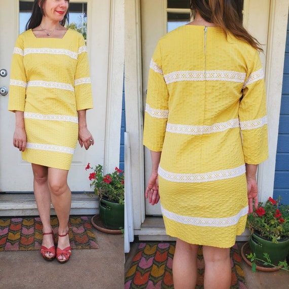 1960s yellow wiggle dress • small - image 2