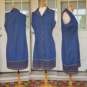 1970s denim embroidered dress size medium image 2