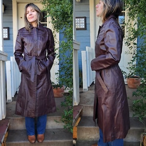 1970s Dark Brown Leather Trench Coat Small - Etsy