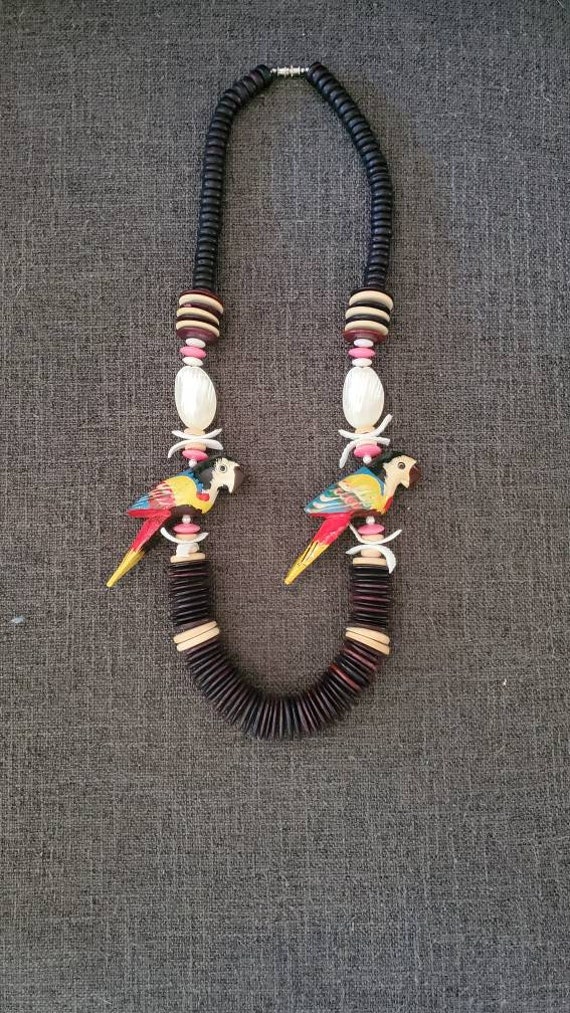 1980s wooden handmade parrot necklace - image 8