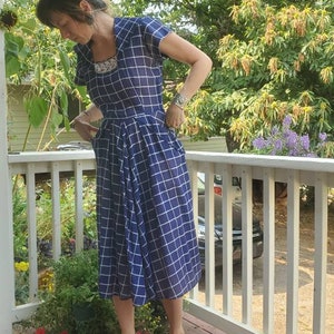 1940s blue plaid dress small image 5