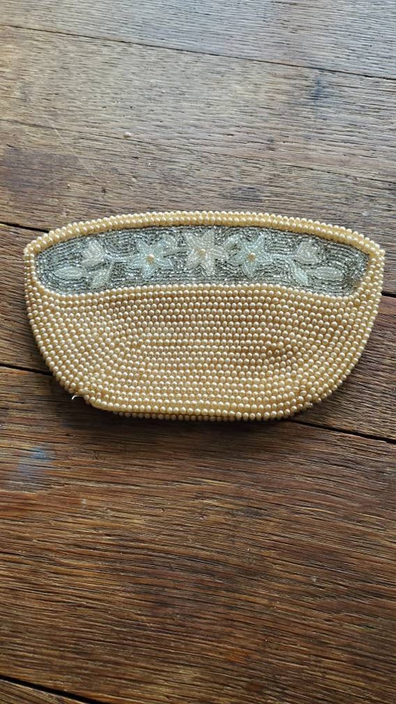 Vintage 1950s pearl embroidered clutch - image 1