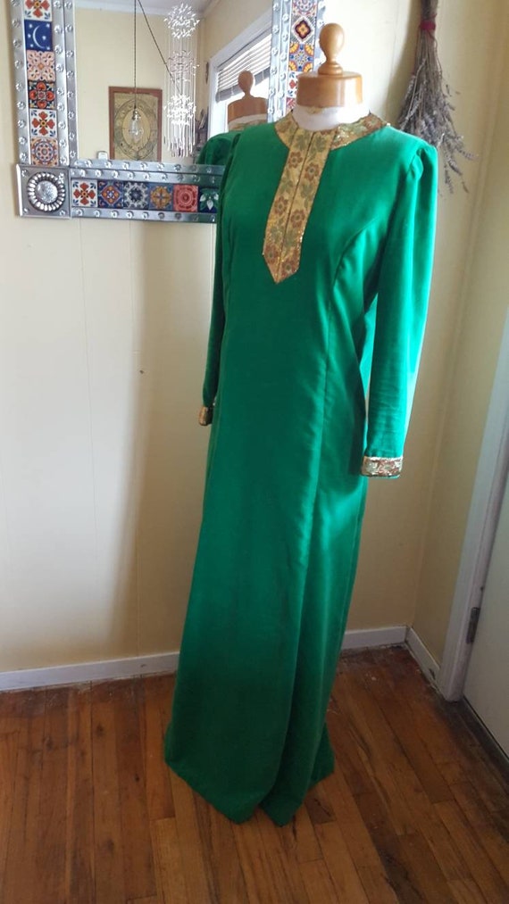 1960s green velvet maxi dress size s/m - image 8