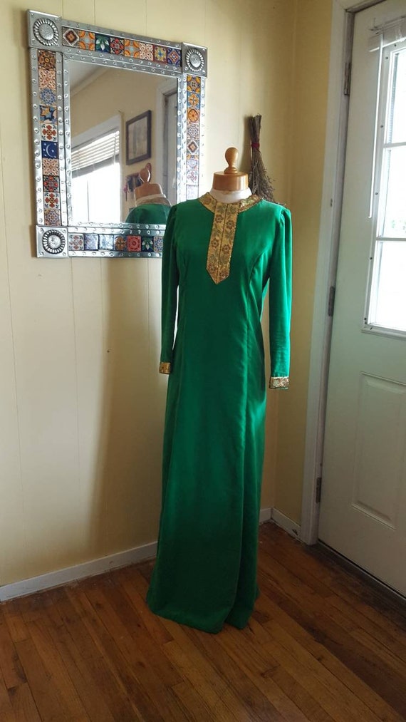 1960s green velvet maxi dress size s/m - image 5