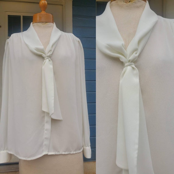 1980s white career blouse with  bow • large - image 2