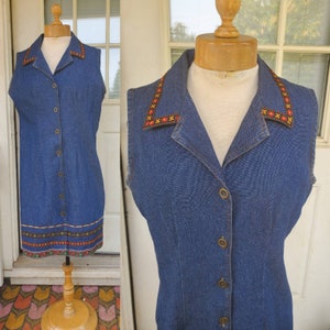 1970s denim embroidered dress size medium image 3