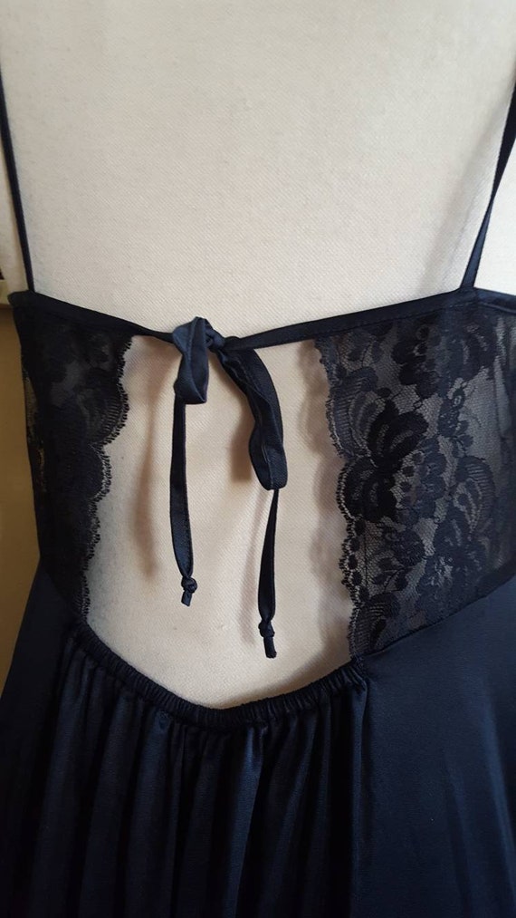 1980s long black nightgown size small black lace … - image 6