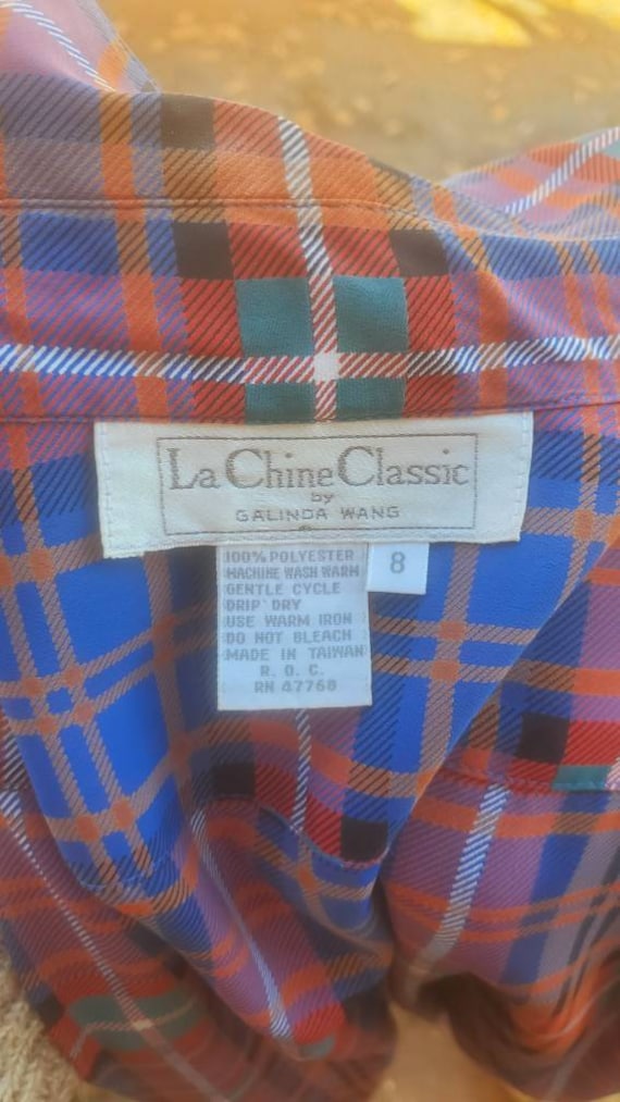 1980s plaid career blouse with pussy bow • M/L - image 7