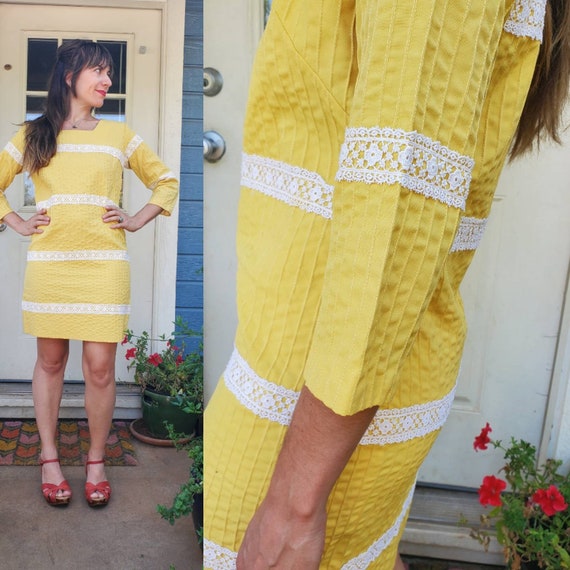 1960s yellow wiggle dress • small - image 3
