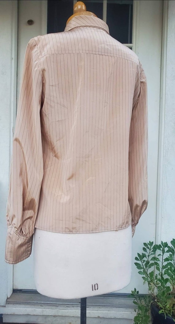 1980s beige stripped career blouse • medium - image 5
