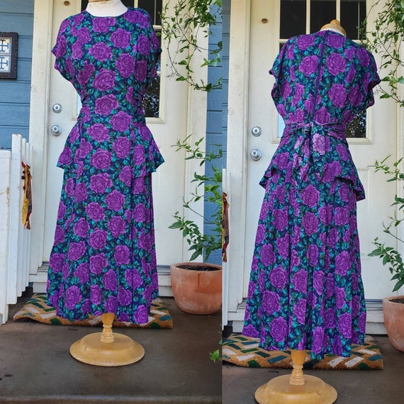 Vintage 1980s does 1940s peplum rose dress • small - image 2