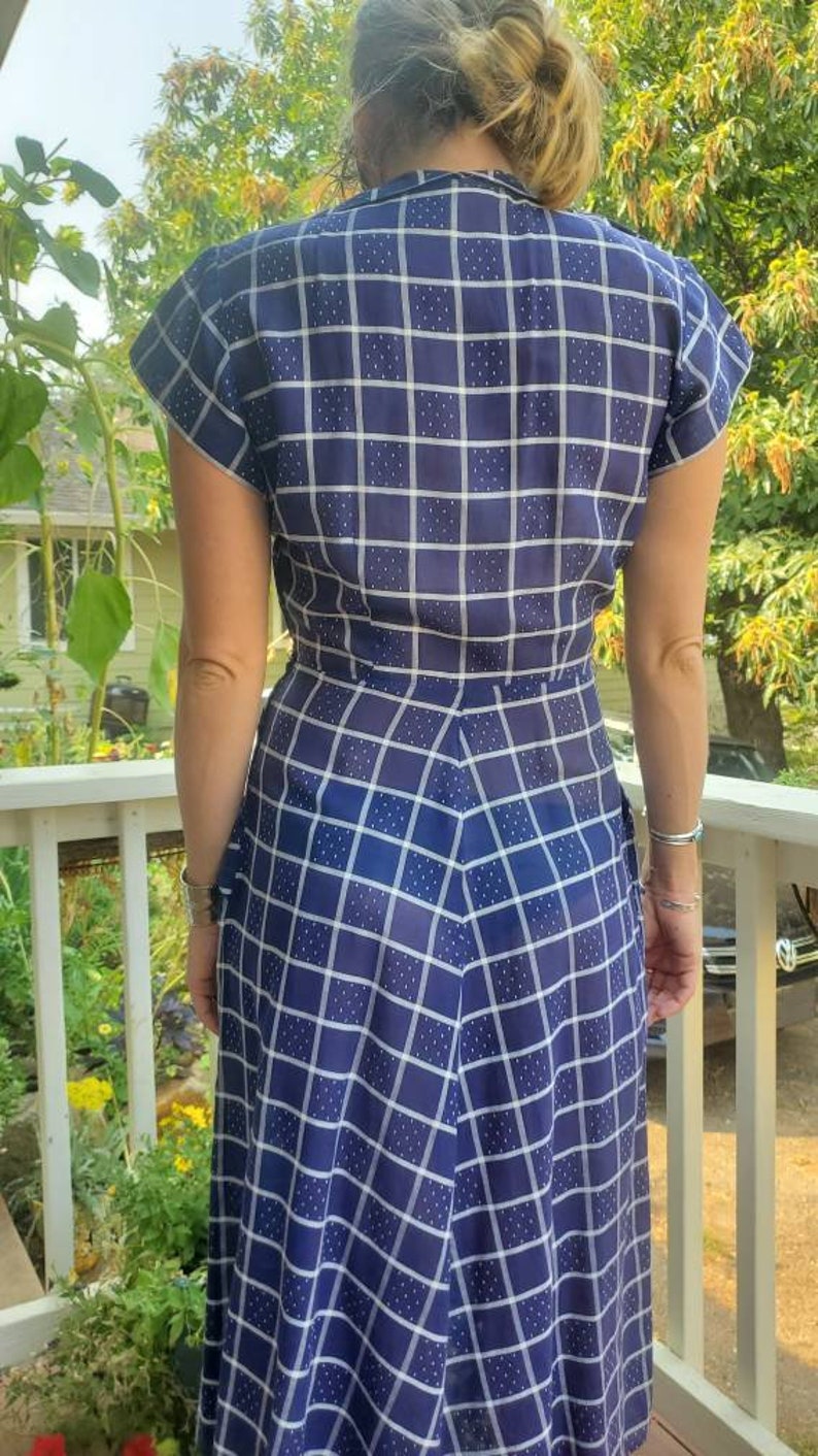 1940s blue plaid dress small image 6