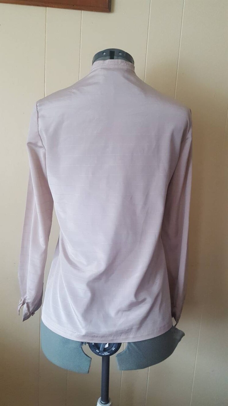 prairie blouse 1980s light taupe beige color silky light weight blouse with tie and buttons cowgirl western