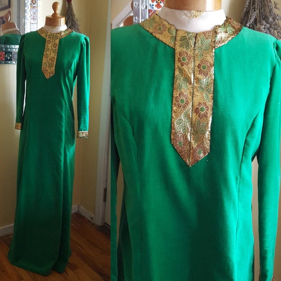 1960s green velvet maxi dress size s/m - image 2