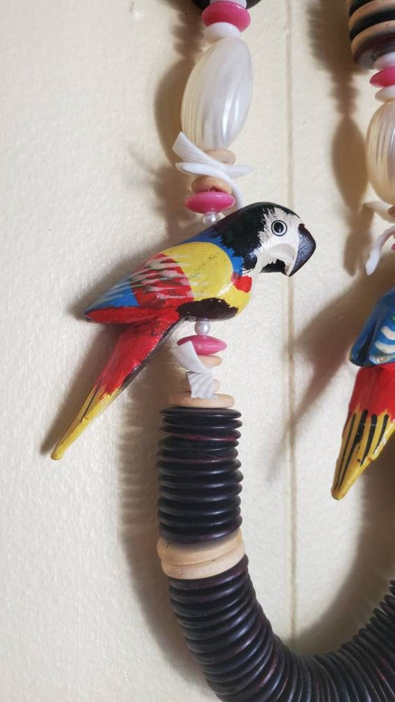 1980s wooden handmade parrot necklace - image 6