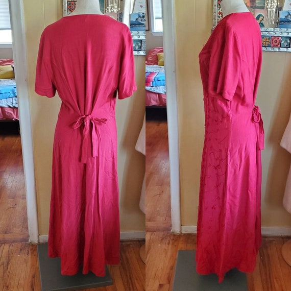 1990s embroidered red dress • medium - image 6