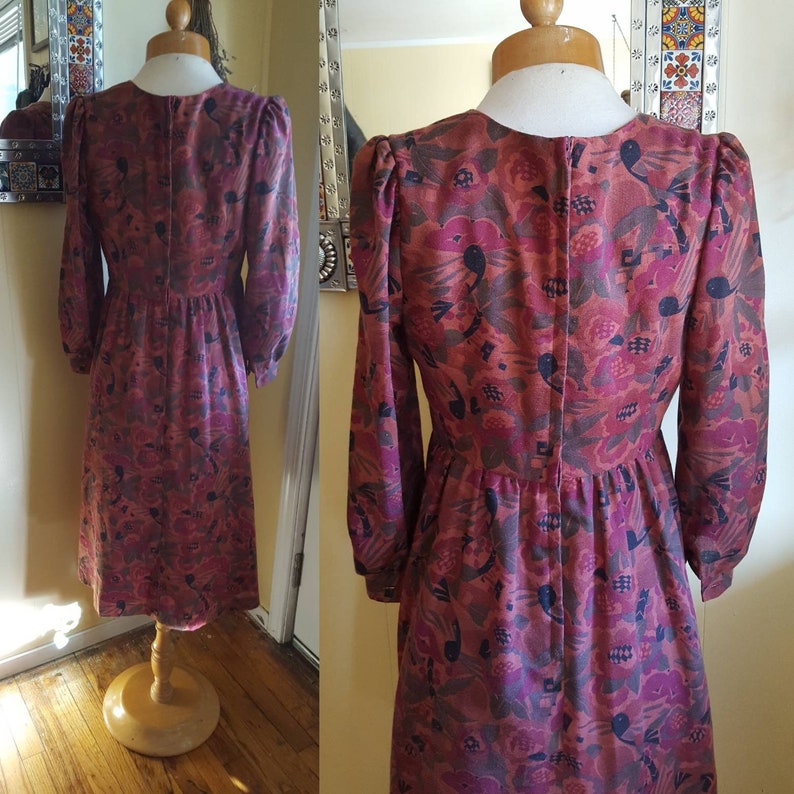 1960s autumn bird dress \u2022 petite small