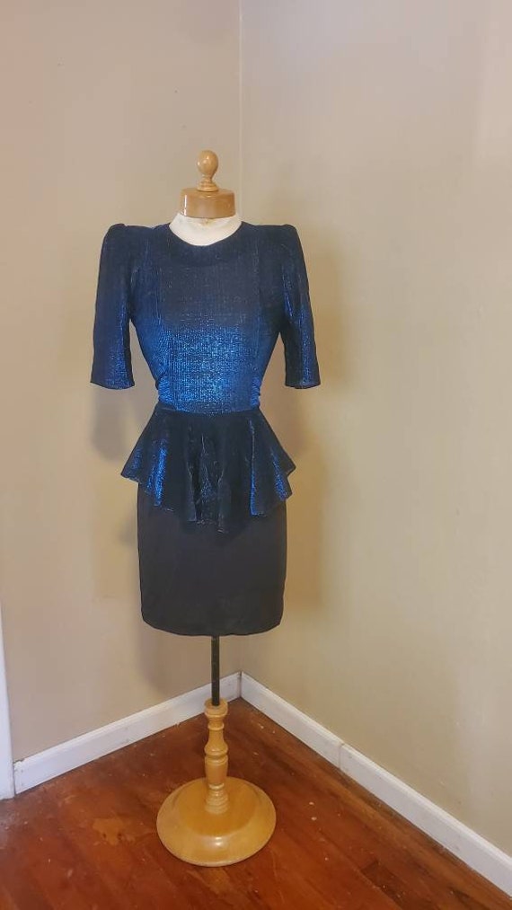 1980s blue metallic dress • small
