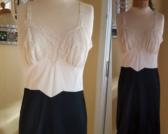 1950s black and white lace slip • small