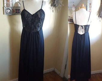 1980s long black nightgown size small black lace nightgowns