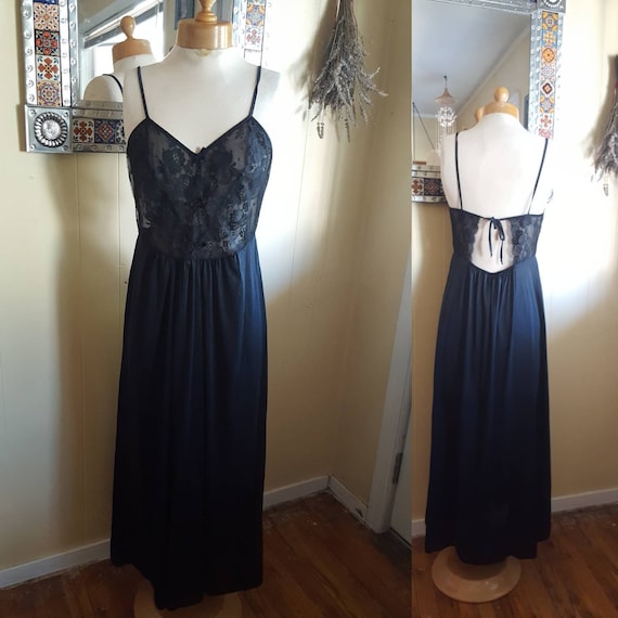 1980s long black nightgown size small black lace n