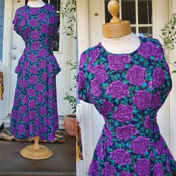 Vintage 1980s does 1940s peplum rose dress • small - image 1