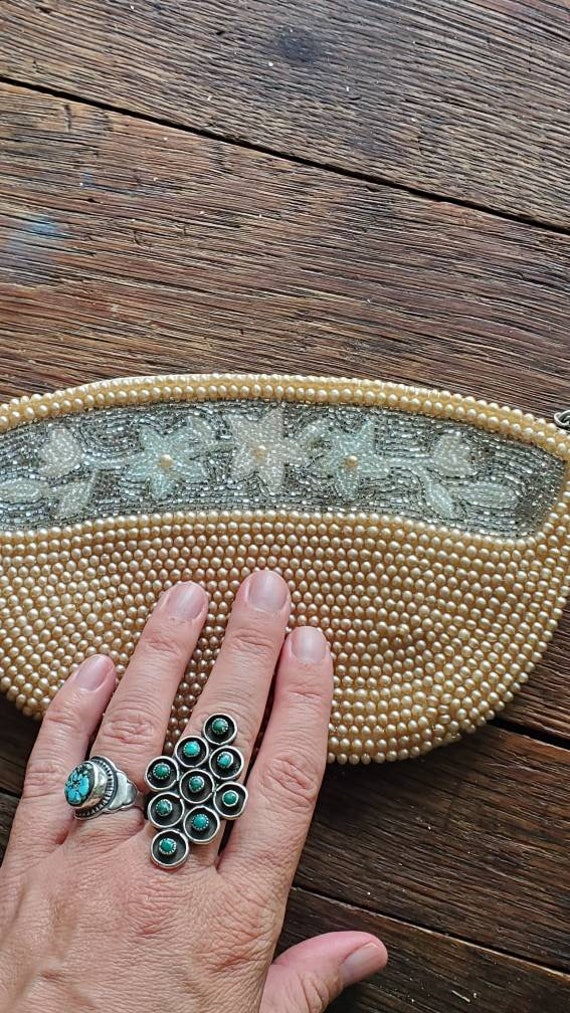 Vintage 1950s pearl embroidered clutch - image 7