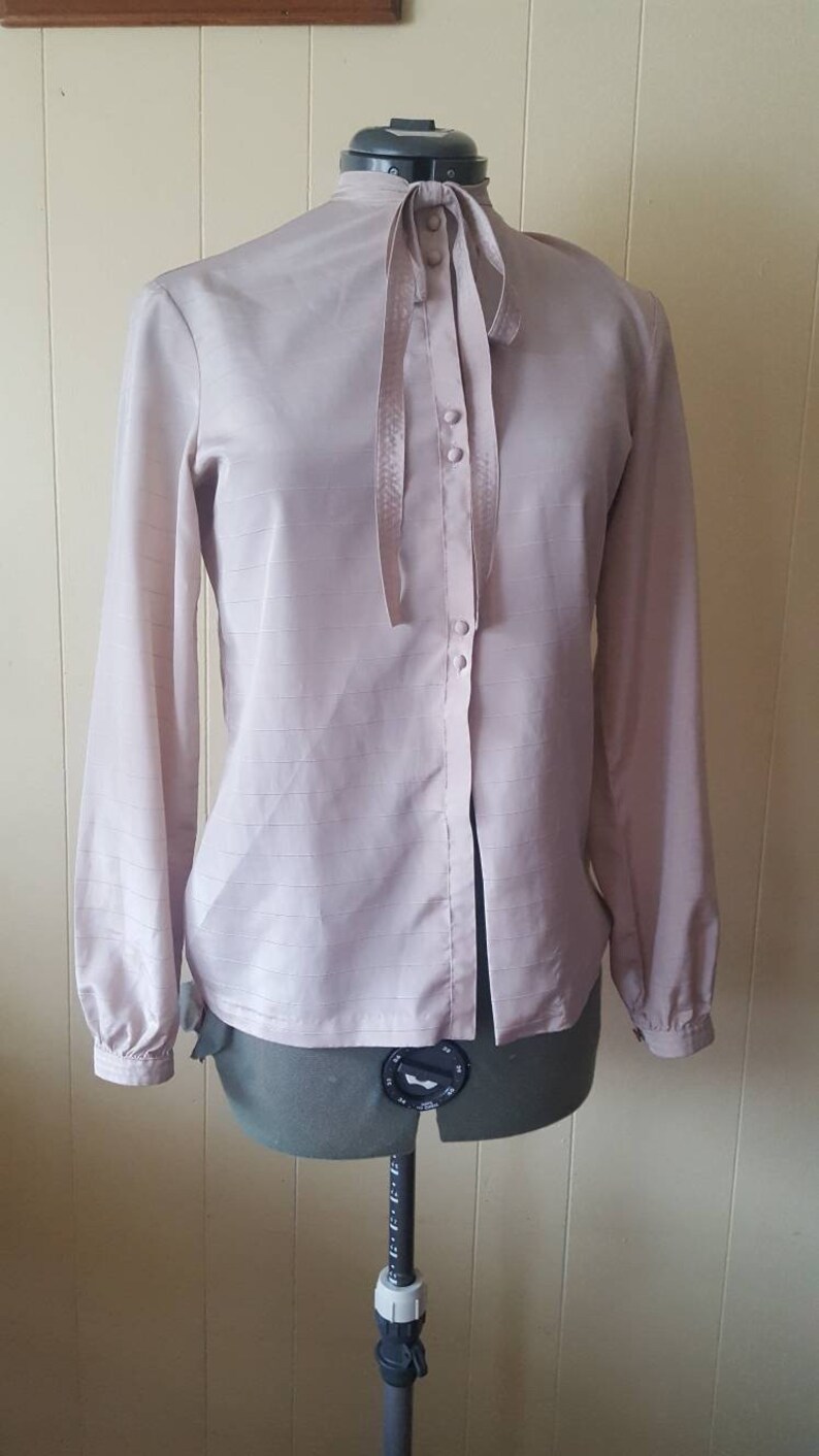 prairie blouse 1980s light taupe beige color silky light weight blouse with tie and buttons cowgirl western