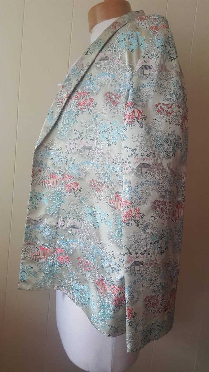 Vintage silk blazer size Medium cherry blossom yellow coats