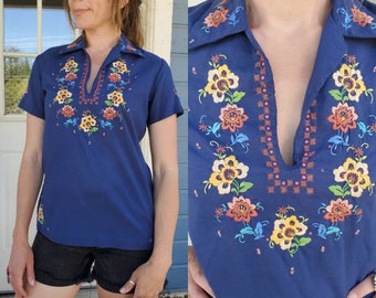 1970s embroidered top • small