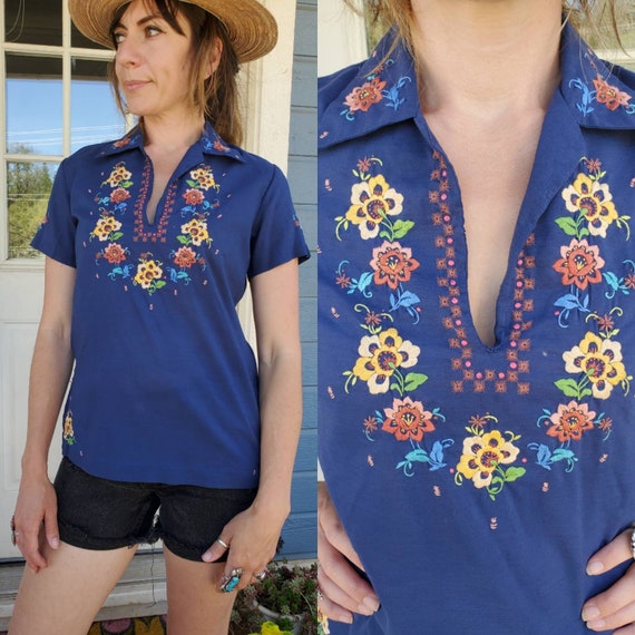 1970s embroidered top • small - image 1