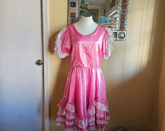 1970s pink square dancing dress