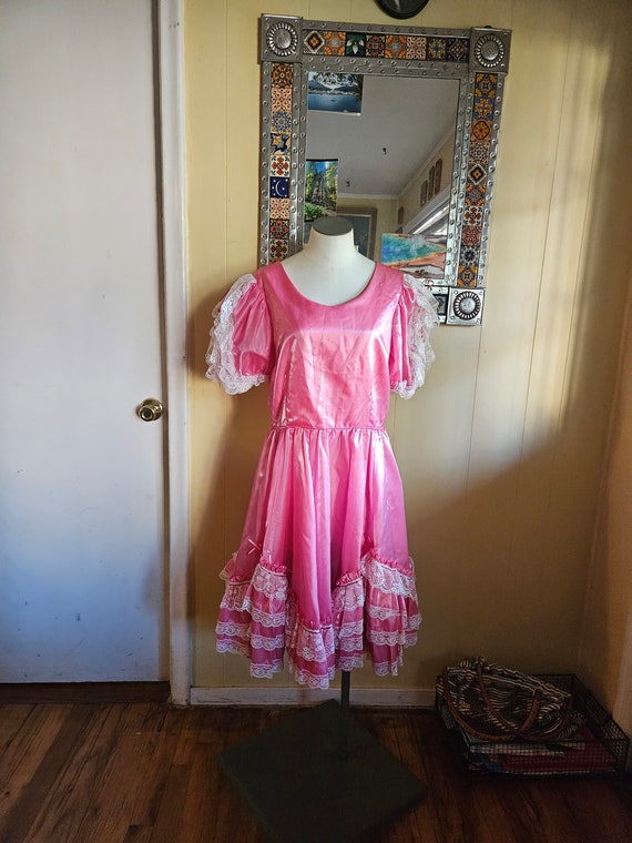 1970s pink square dancing dress