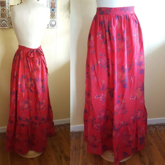 Prairie skirt long red 1970s prairie skirt size sm