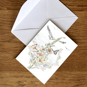 Silky Wings - Dessin à l’encre/Carte avec enveloppe