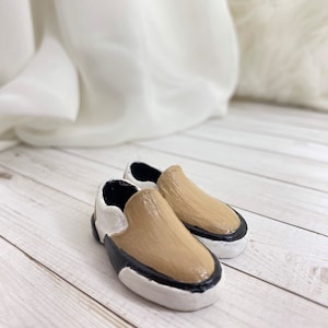 LIMITED SUPPLY: Handmade Miniature Tan & White Slip-On Shoes – Doll Accessories