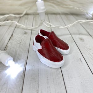 LIMITED SUPPLY: Miniature Red Slip-On Shoes – Handmade Doll Footwear
